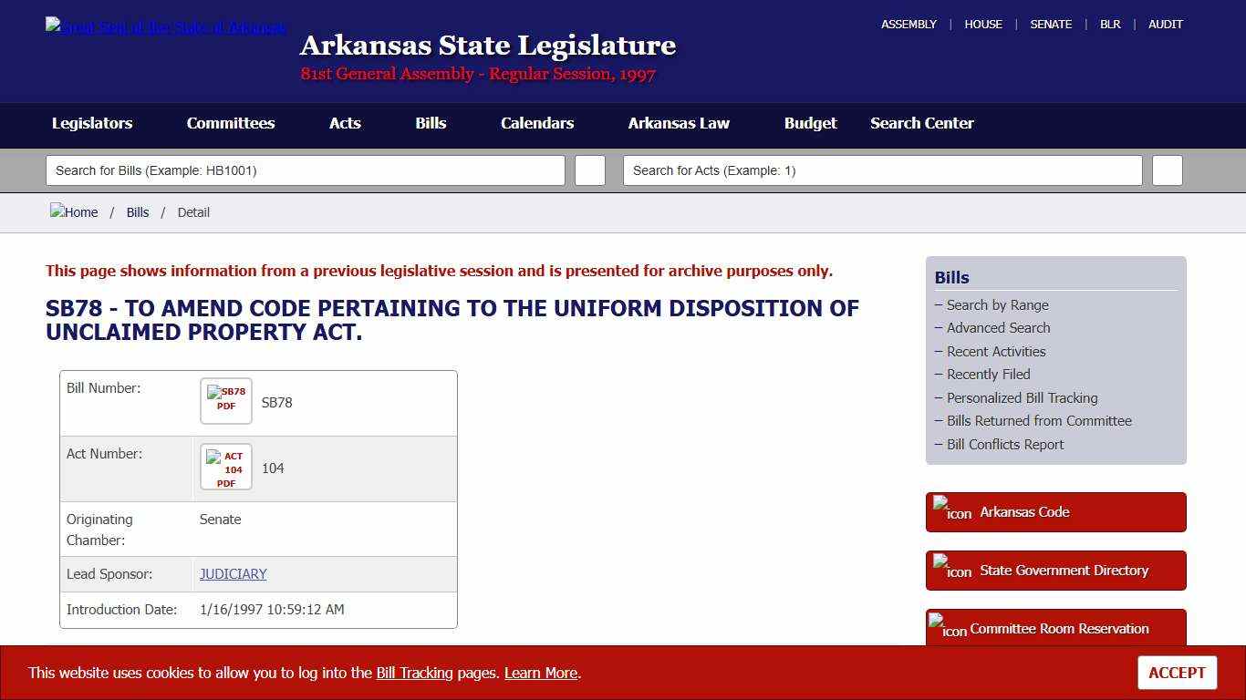 SB78 Bill Information - Arkansas State Legislature