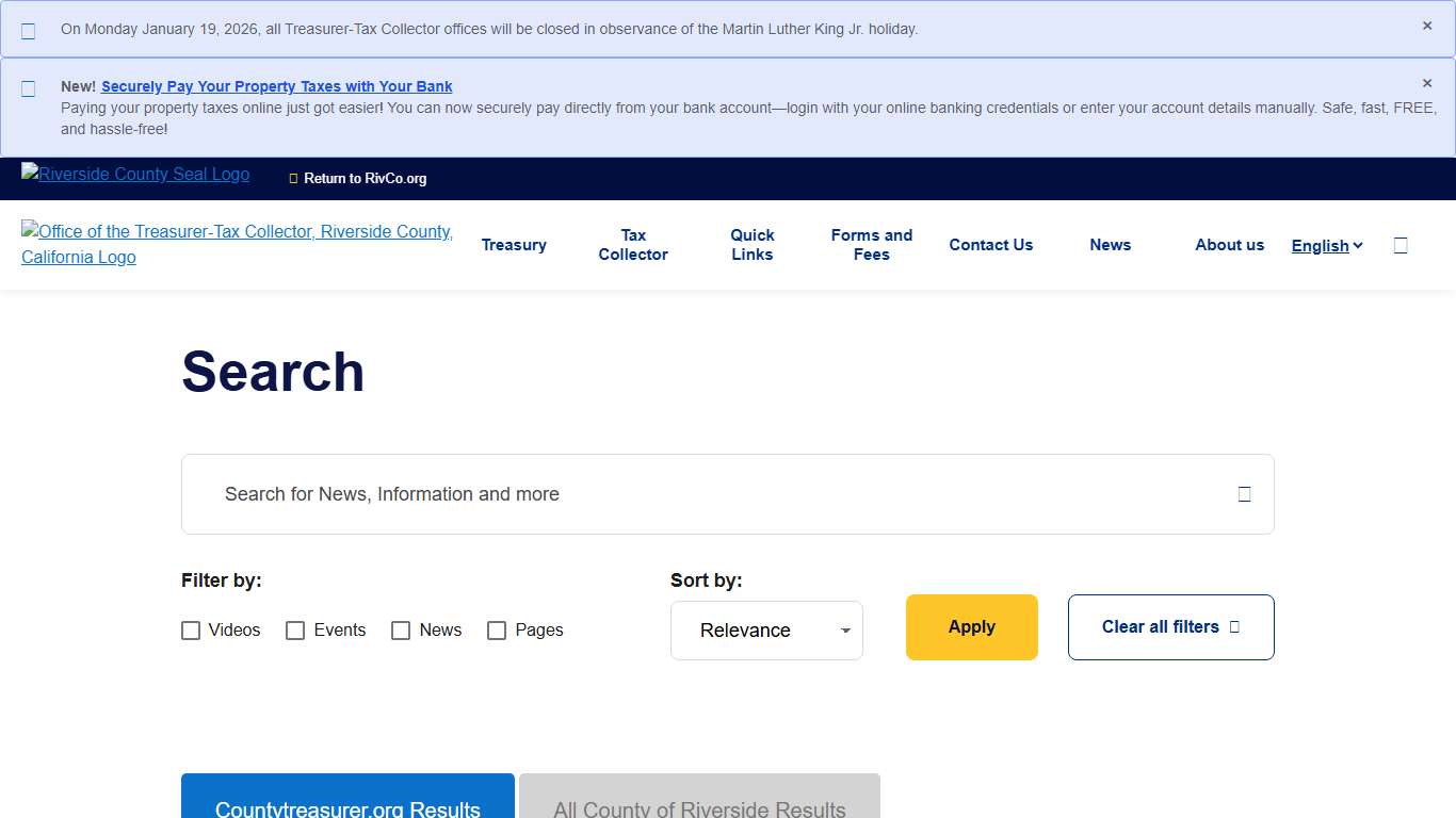 Search Office of the Treasurer-Tax Collector, Riverside County, California